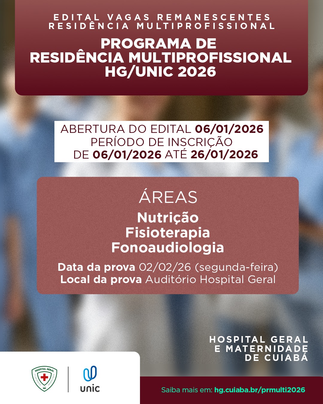 Hospital Geral de Cuiabá abre inscrições para vagas remanescentes da Residência Multiprofissional 2026