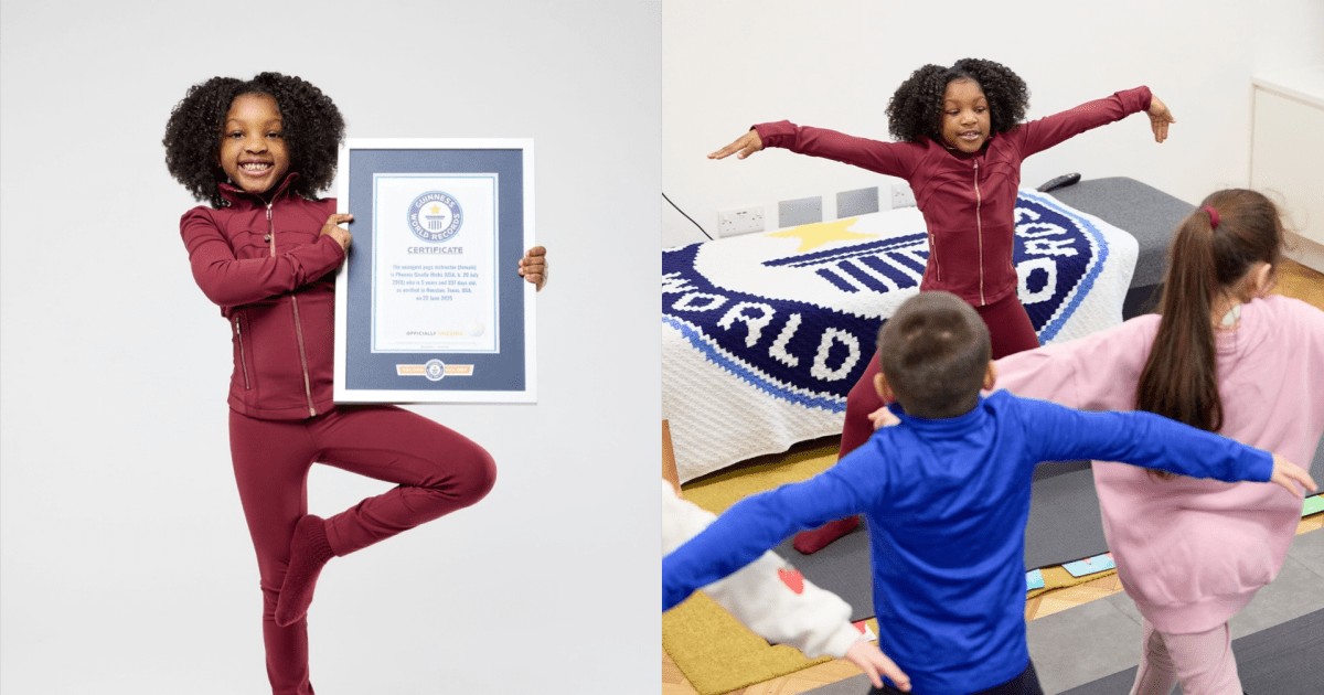 Professora de ioga mais jovem do mundo; ela tem cinco anos e 337 dias e acabou de ser reconhecida pelo Guinness World Records