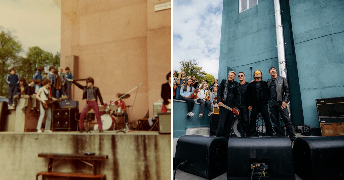 U2 celebra 50 anos de carreira na escola onde fez primeiro show; veja fotos