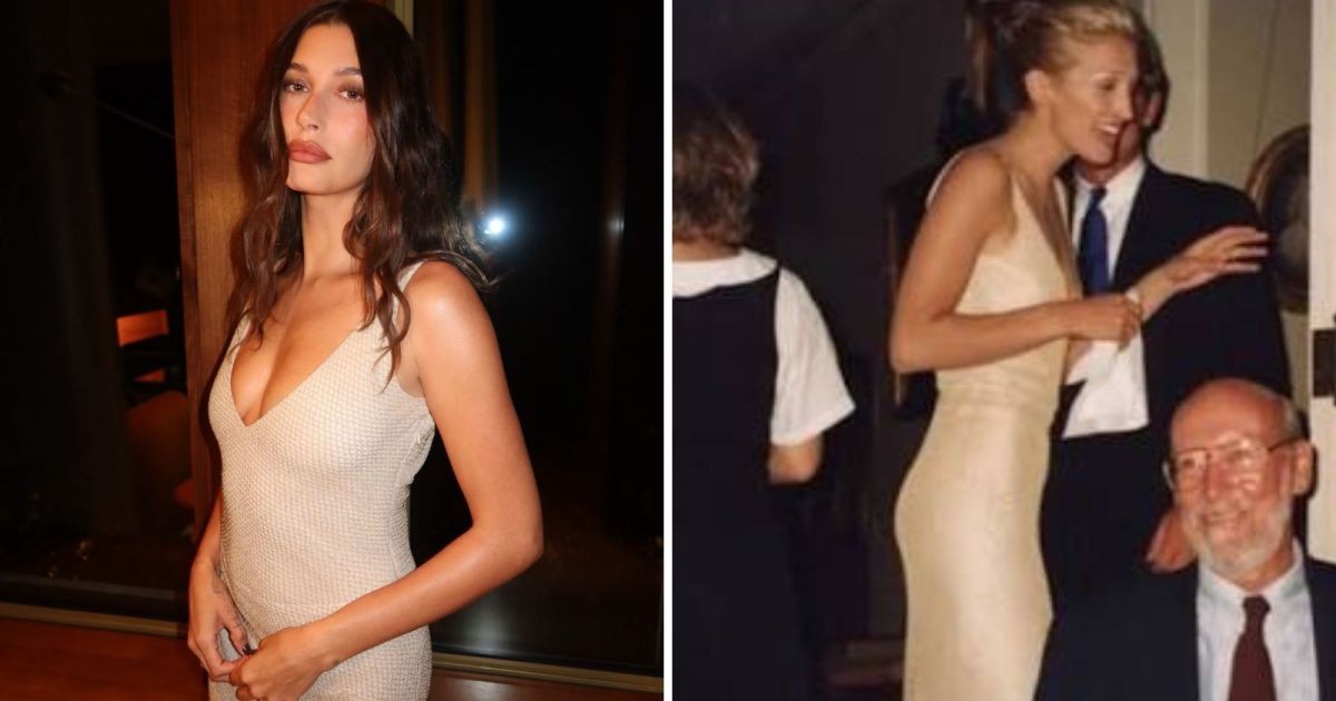 Hailey Bieber surge com vestido usado por Carolyn Bessette Kennedy em 1996