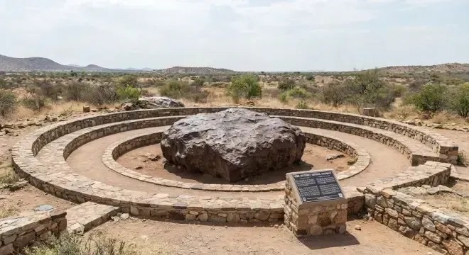 Em 1920, um agricultor encontrou uma grande placa de ferro de 60 toneladas, a maior massa meteórica intacta conhecida sobre a superfície terrestre