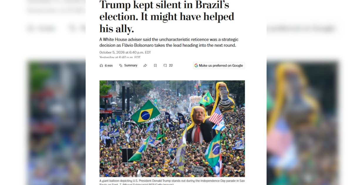 Trump manteve silêncio sobre Brasil para ajudar Flávio, diz Washington Post