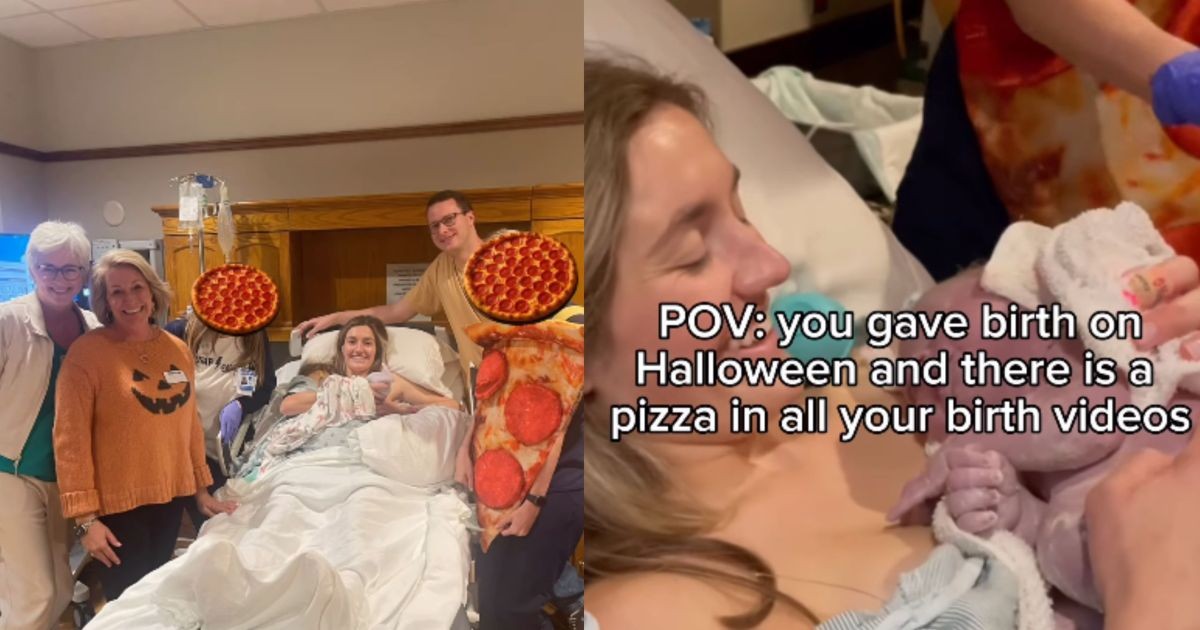 Desejo de grávida? Influenciadora dá a luz no Halloween e faz enfermeiras se vestirem de pizza durante o parto