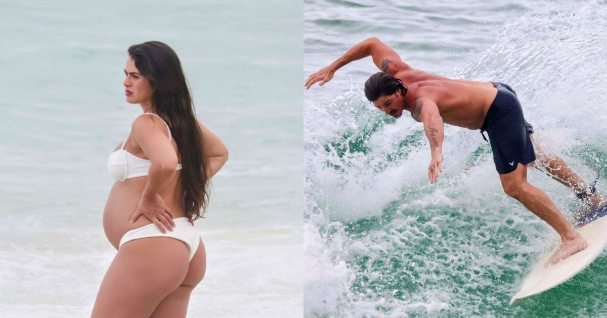 Grávida, Mari Saad curte dia de praia ao lado de Rômulo Arantes Neto