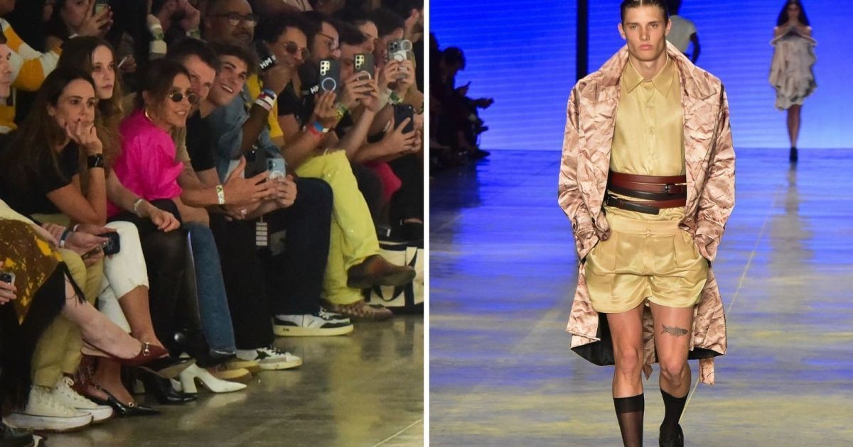 Fernanda Lima e Rodrigo Hilbert babam por desfile do filho no SPFW