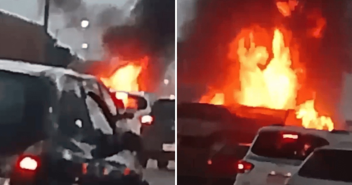 Policial fica ferido após carro pegar fogo em acidente na Via Dutra, em SP