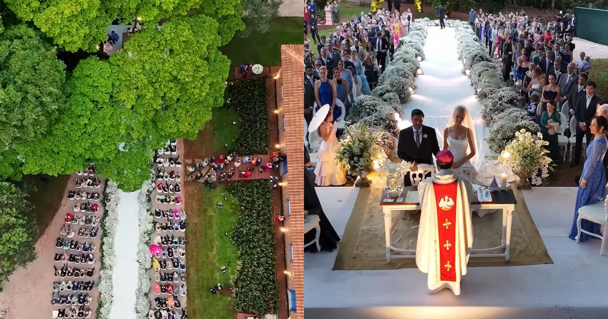 Ana Hickmann e Edu Guedes reformaram jardim de 50 mil m² em fazenda de 1820 para casamento – decoração exigiu 15 mil placas de grama e 400 mudas