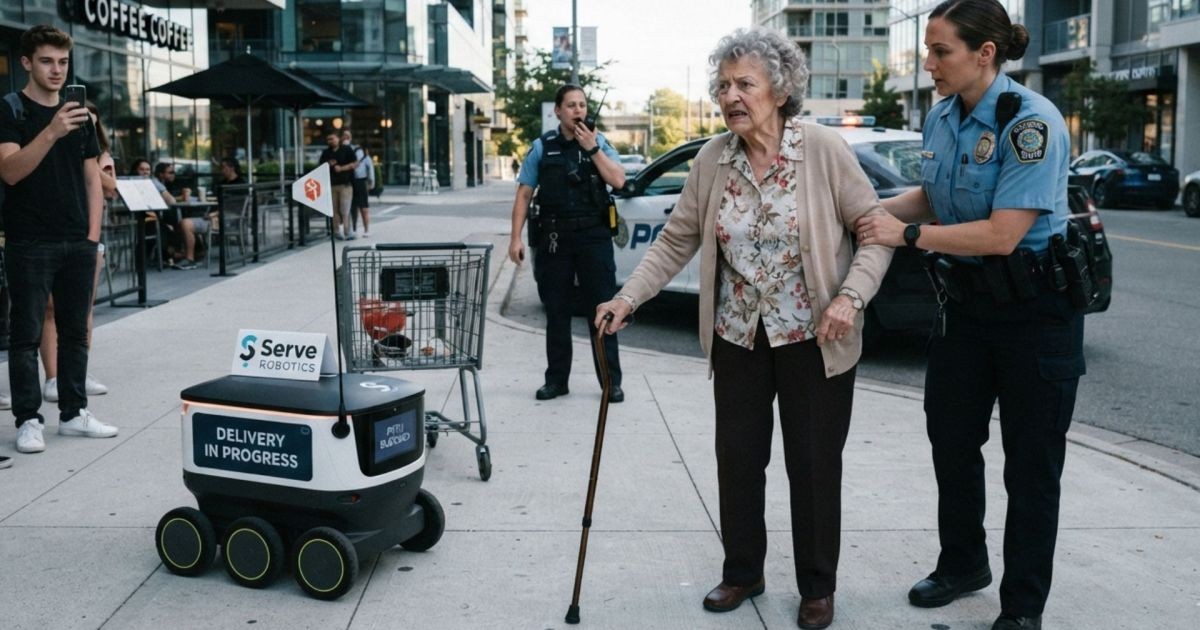 Idosa de 78 anos é presa após desafiar e impedir o trabalho de um robô entregador