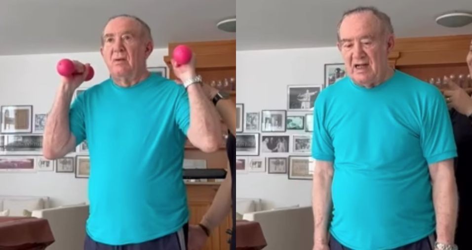 Aos 91 anos, Renato Aragão mostra rotina de treinos em casa; veja
