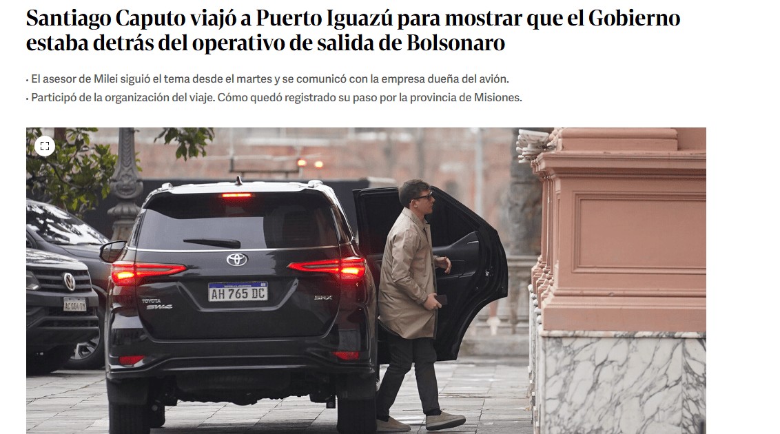 Assessor de Milei ajudou a organizar fuga de Flávio Bolsonaro, diz jornal