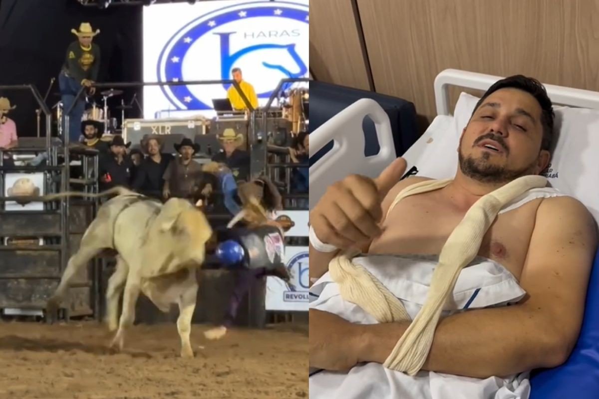 Primo da cantora Ana Castela quebra clavícula após cair de touro em rodeio de MT