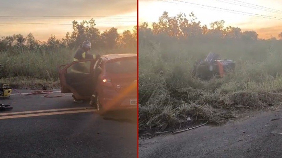 Acidente entre carro e caminhonete deixa quatro feridos na Estrada da Guia em Cuiabá