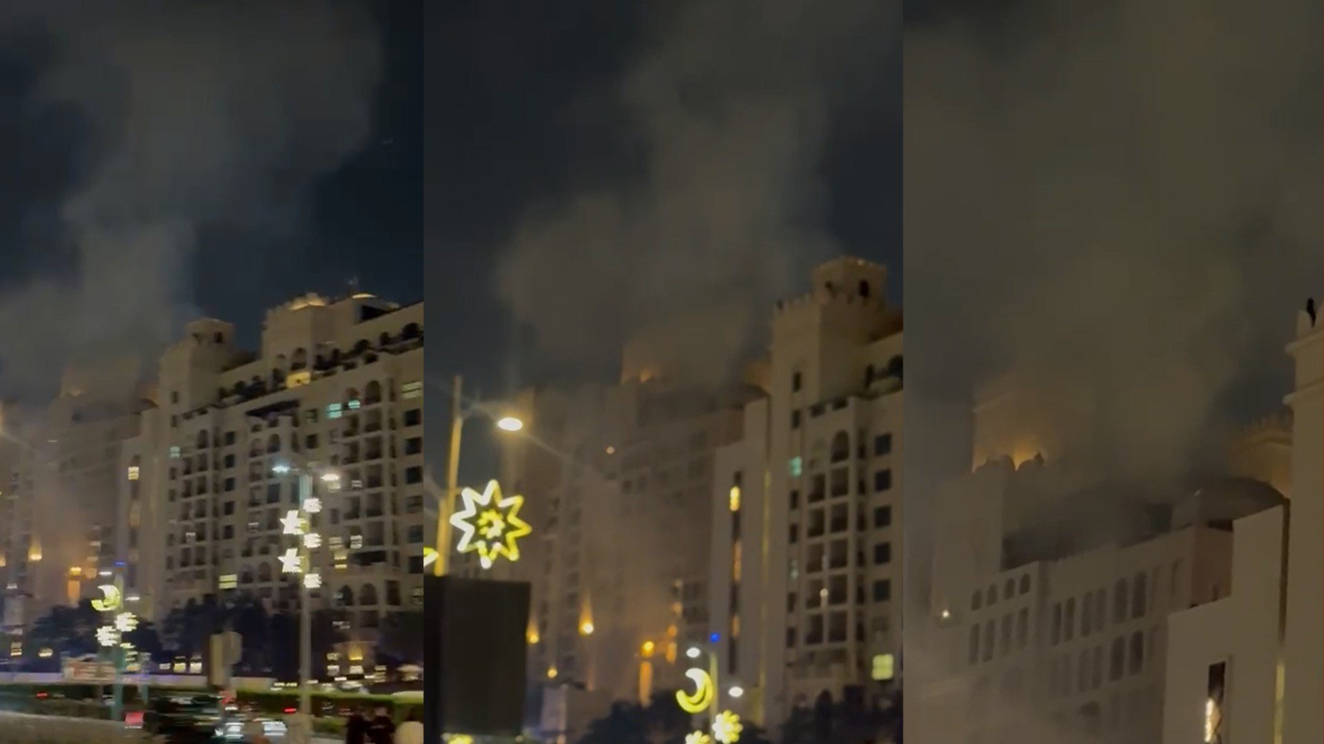 VÍDEO: corretor de Cuiabá registra incêndio após destroços atingir hotel durante noite de ataques em Dubai