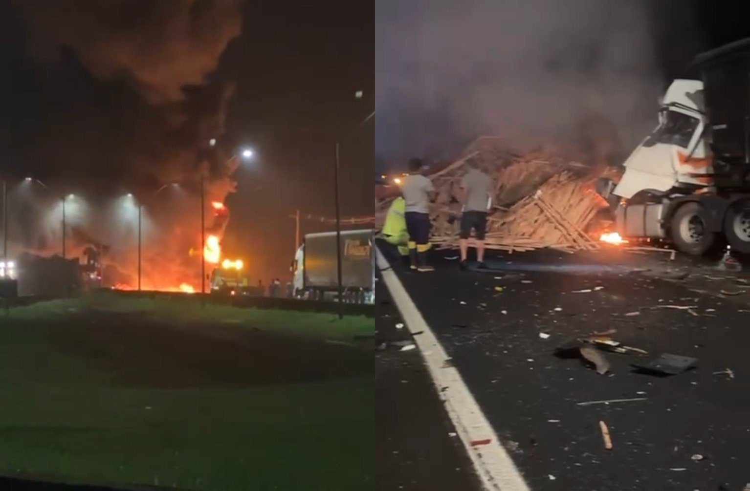 Motorista morre após engavetamento com incêndio e bloqueio na BR-101 em Governador Celso Ramos; VÍDEO