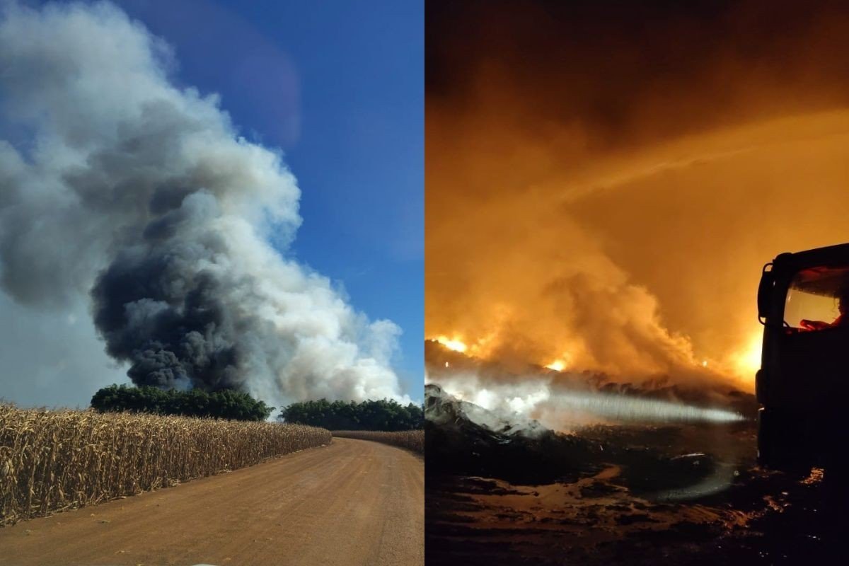 FOTOS: incêndio atinge aterro sanitário, lavoura de milho e reserva ambiental em MT