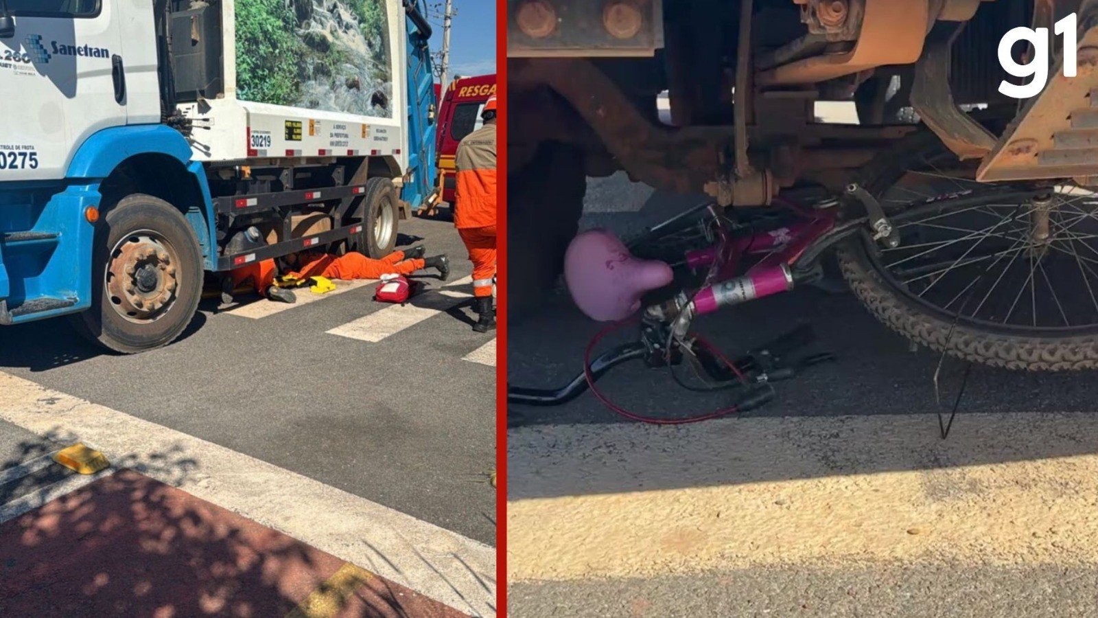 Adolescente de 14 anos fica presa embaixo de caminhão de coleta após bicicleta perder o freio em descida de MT