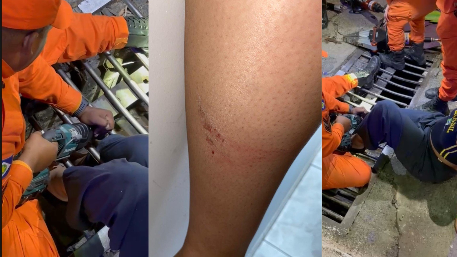 Jovem fica presa em bueiro e é resgatada pelo Corpo de Bombeiros em Cuiabá; veja vídeo