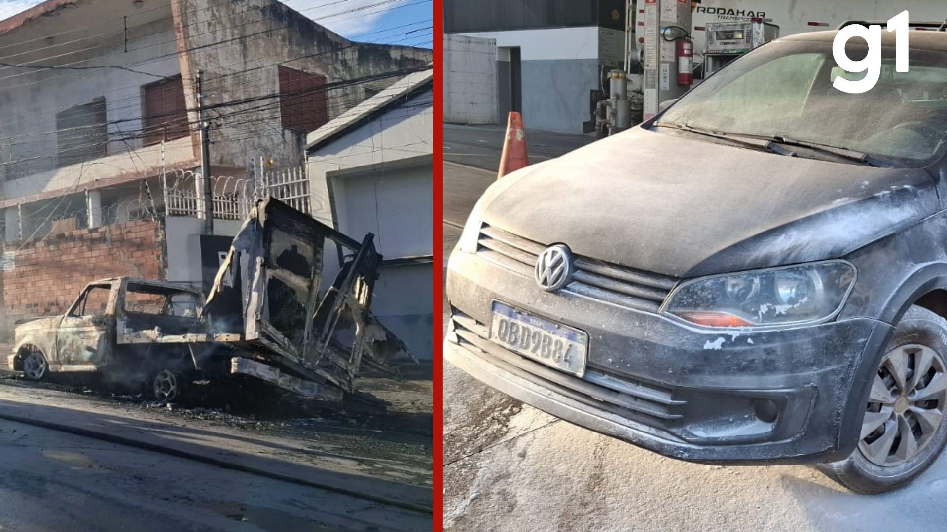 VÍDEO: caminhonete pega fogo perto de posto de combustível e incendeia pneu de outro carro em Cuiabá