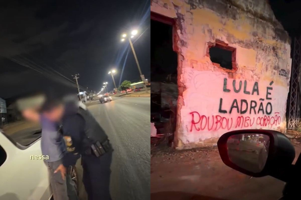 VÍDEO: polícia flagra professor pichando muro após encontrar mensagem contra Lula em MT: 'roubou meu coração'