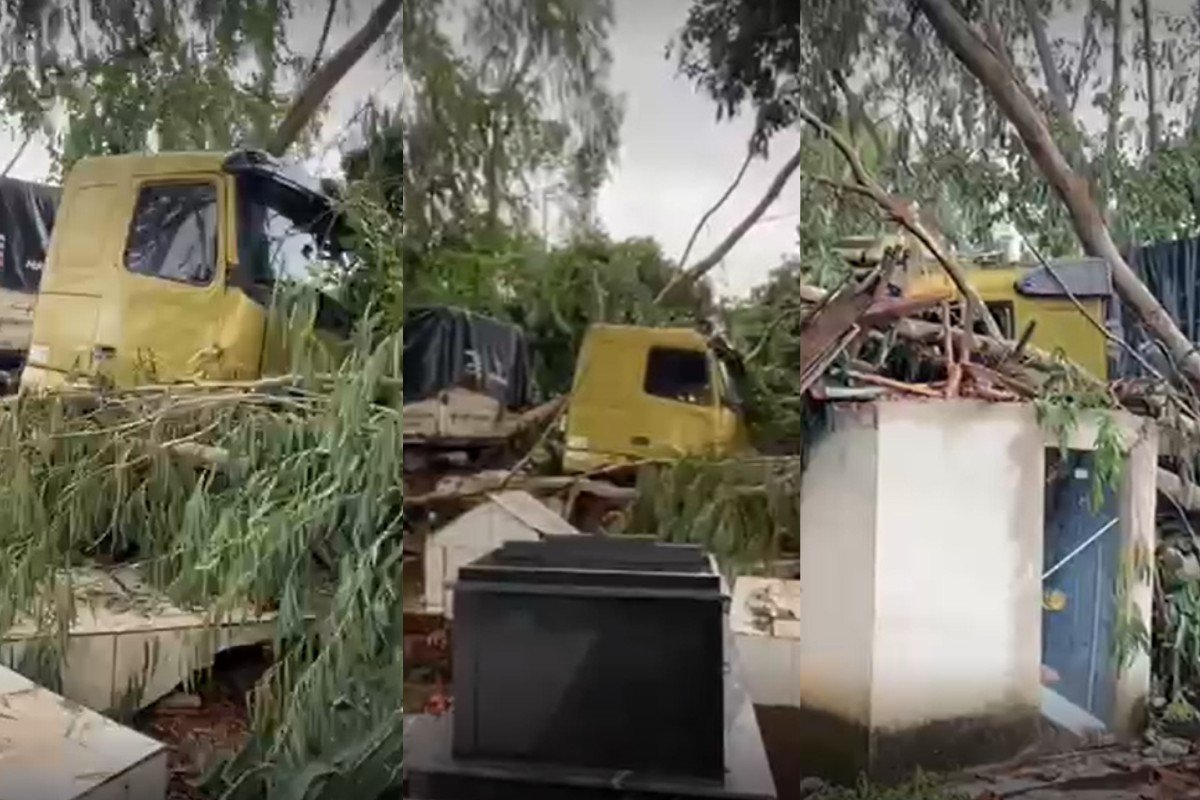 VÍDEO: carreta desgovernada invade cemitério e destrói túmulos em MT