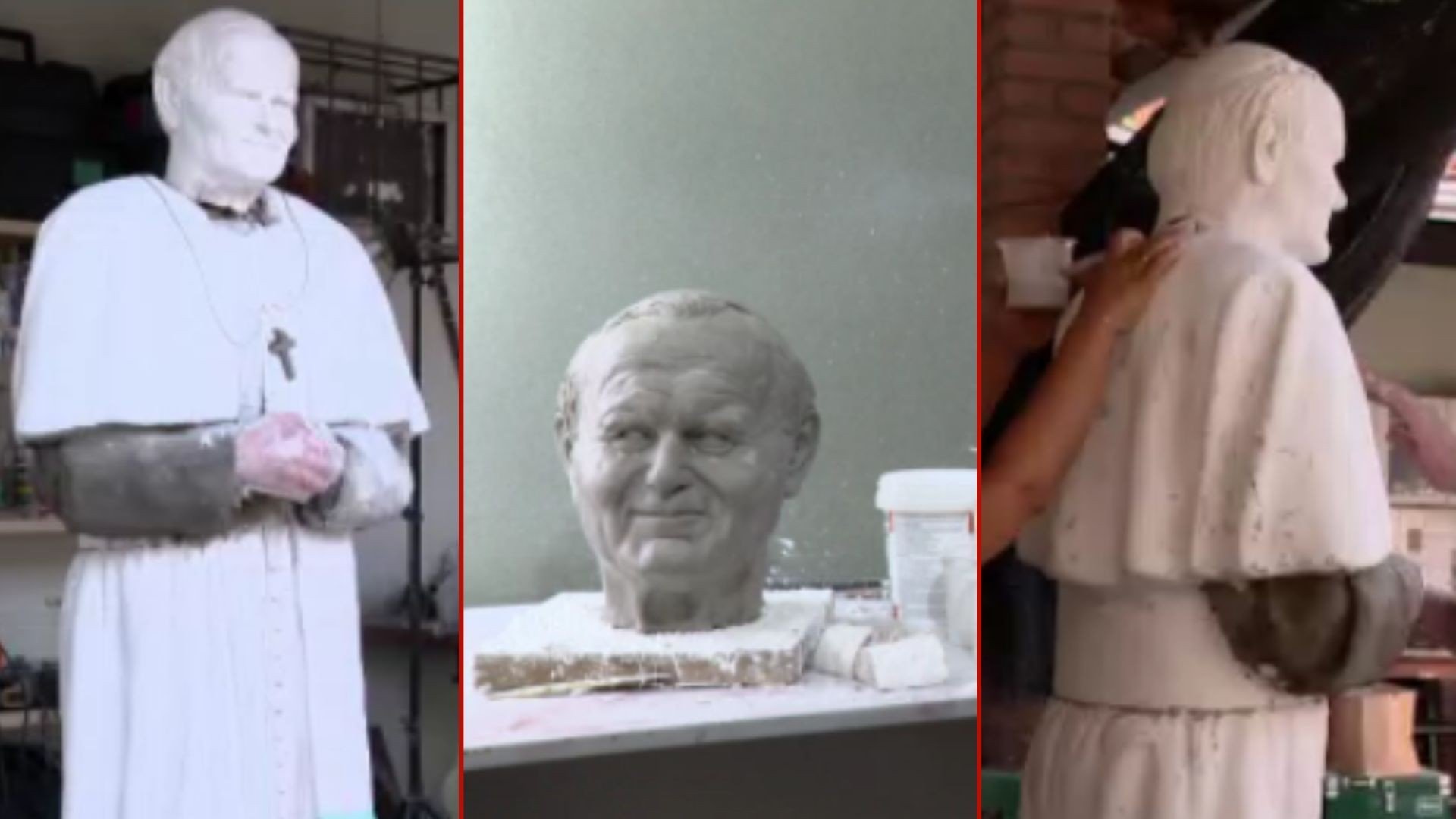 Artista usa mais de 300 fotos para criar escultura em tamanho real do papa em Cuiabá