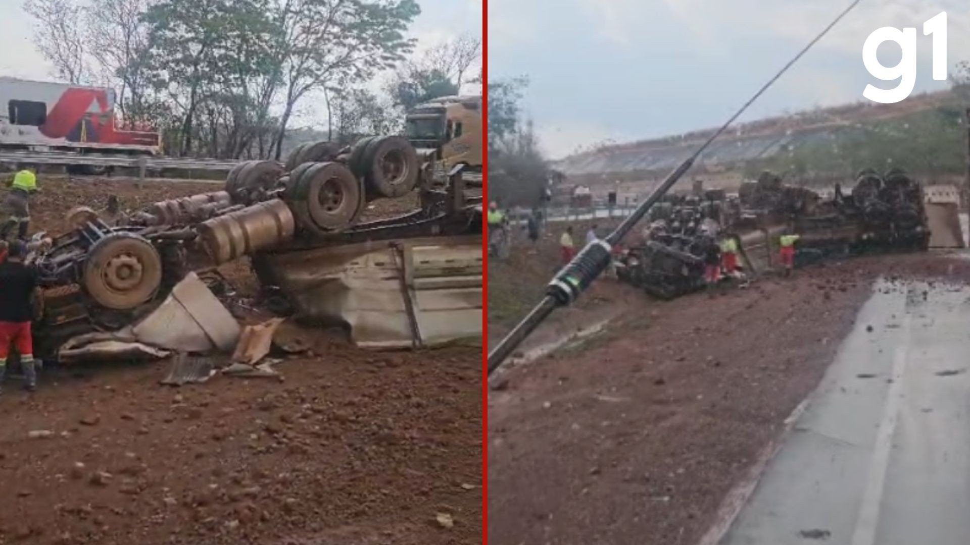 VÍDEO: motorista morre após carreta capotar no canteiro central da BR-364 em Jaciara (MT)