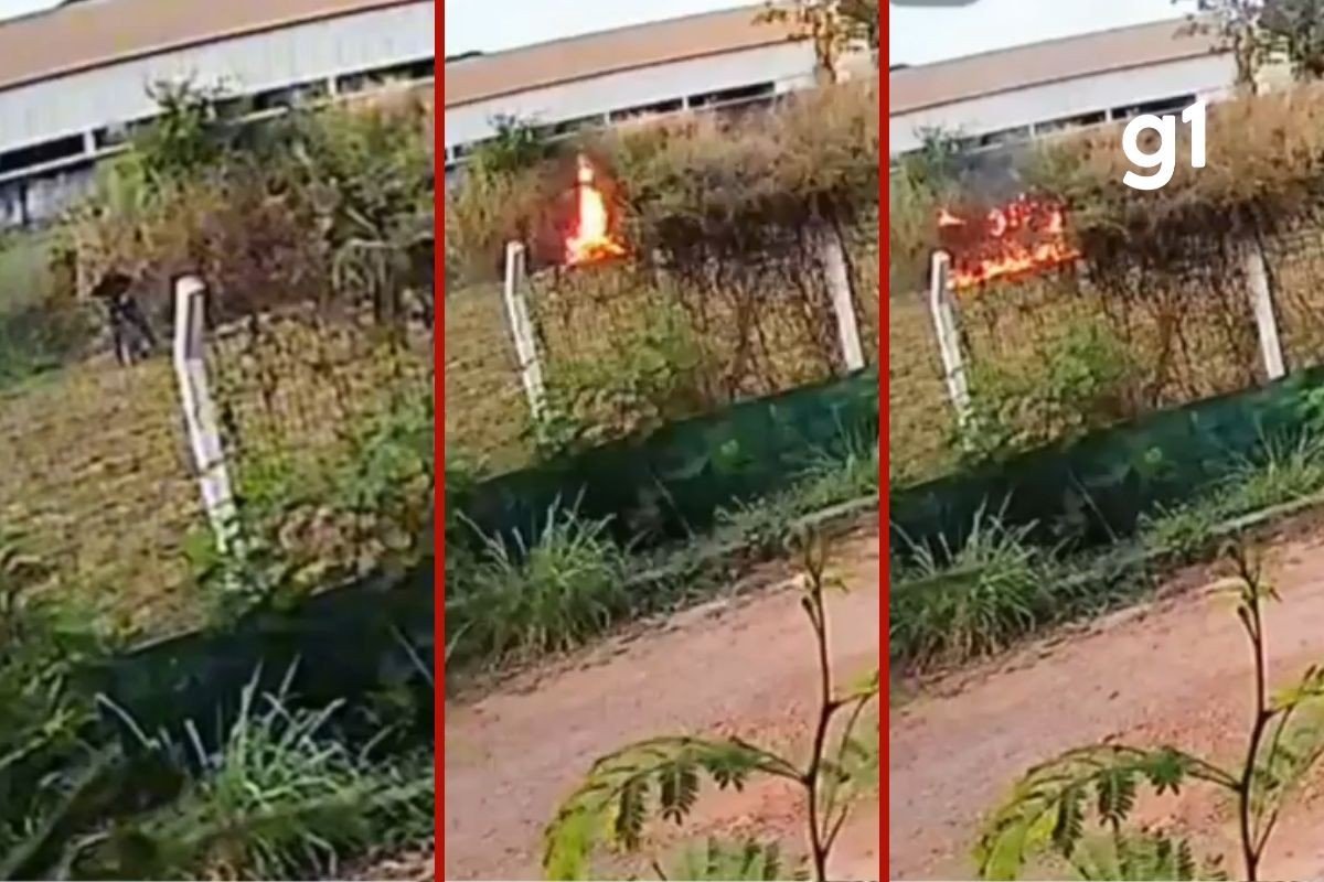 Vídeo mostra homem ateando fogo em terreno ao lado de policlínica em Cuiabá