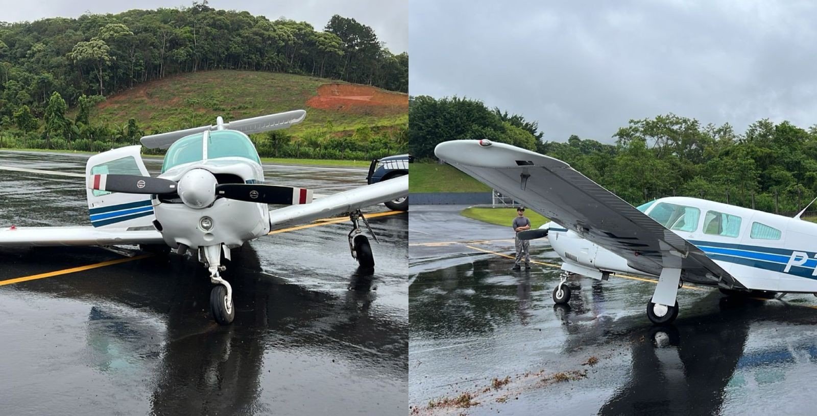 Avião quebra trem de pouso ao aterrissar sob má visibilidade em aeroporto de SC; FOTOS