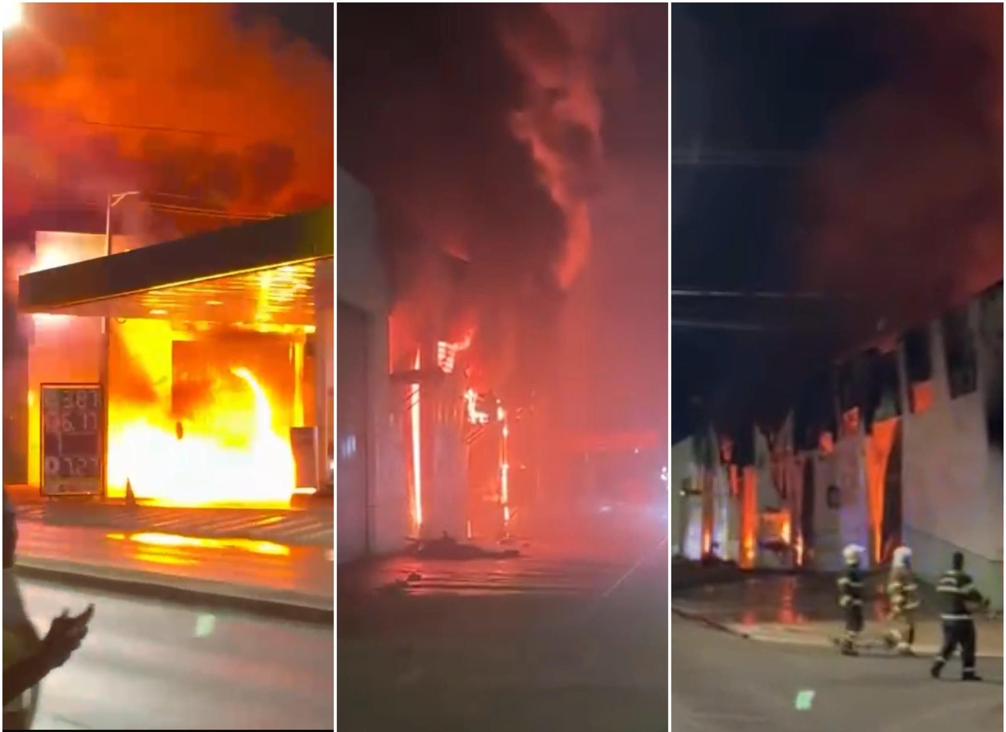 VÍDEO: incêndio atinge depósito da Secretaria de Educação e pátio de posto de combustível em Várzea Grande (MT)