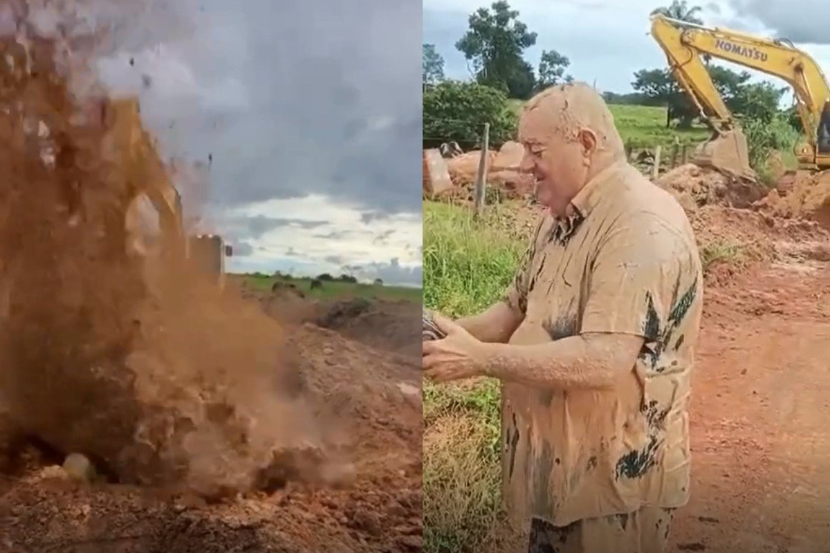 Vereador de MT leva banho de lama durante fiscalização de obra em estrada rural