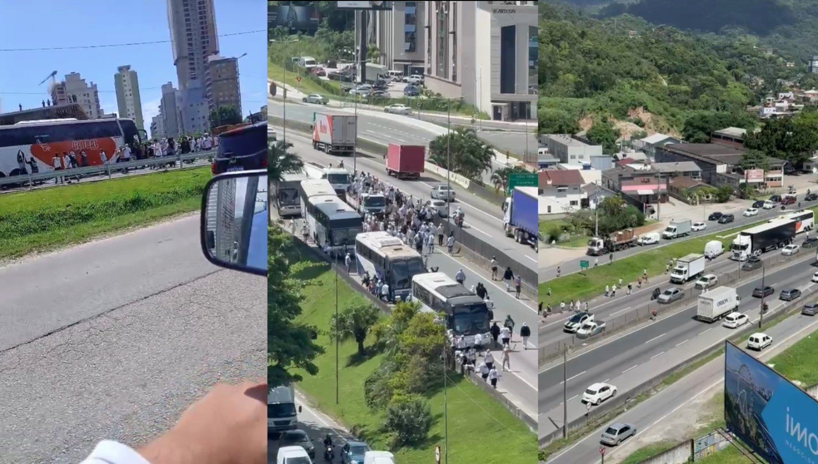 Vídeo mostra torcedores do Santos em direção a ônibus do Internacional durante briga em SC