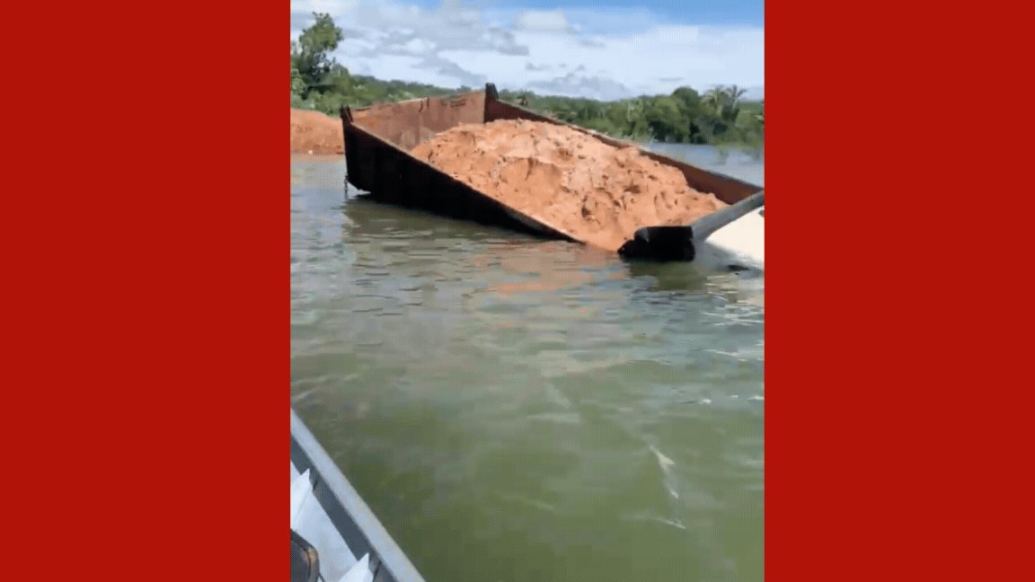 Vídeo: motorista perde freio de caminhão e cai no Lago do Manso em MT