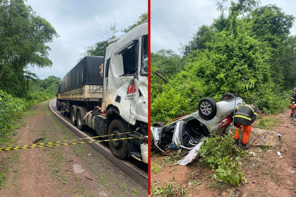 Quatro pessoas da mesma família morrem após batida entre carro e carreta em MT; criança sobrevive