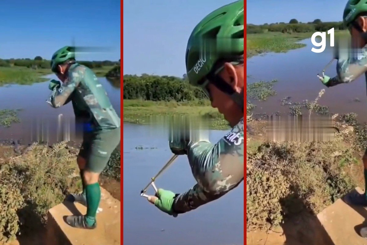 VÍDEO: ciclistas jogam pedras com estilingue em jacarés no Pantanal de MT