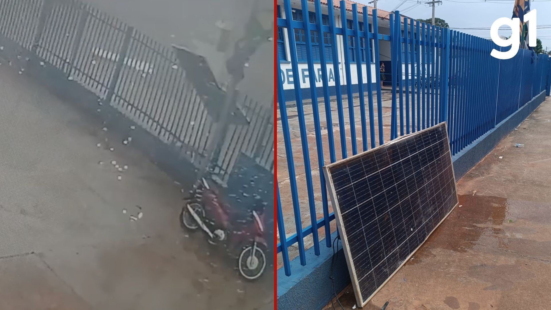 Temporal derruba estrutura com placas solares próxima à escola e atinge fiação em MT; vídeo